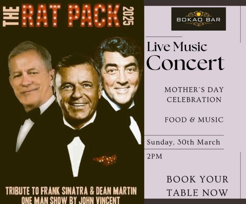 March 30 Rat Pack show for Mother's Day meal at Bokao Bar